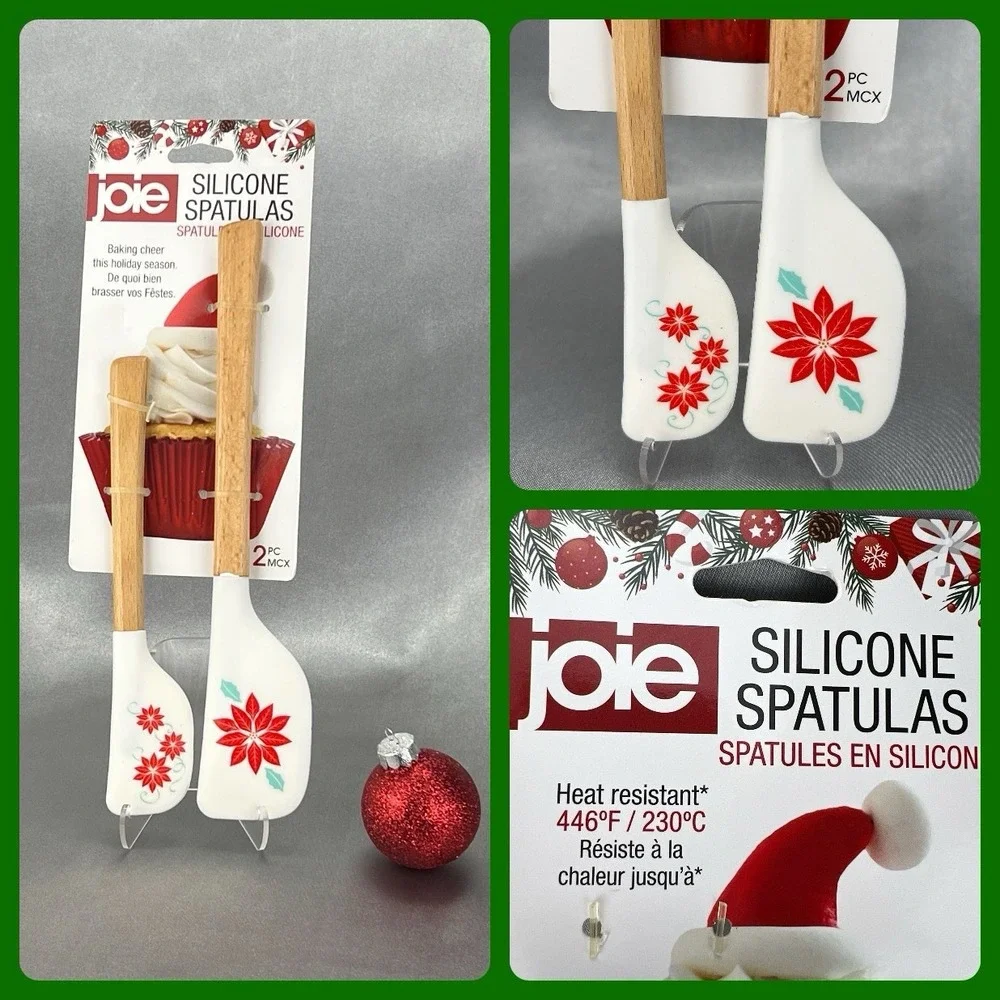 Joie Christmas Silicone Spatulas Holiday Poinsettias White‎ Red 2 Pieces Gifting